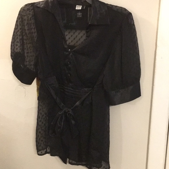 Studio 1940 Tops - Studio 1940 Sheer Black Dotted Dressy Top with Tie